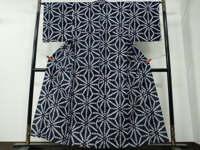 平和屋着物∴夏物　浴衣　有松鳴海絞り　麻の葉文様　綿　逸品　CAAW0828ng