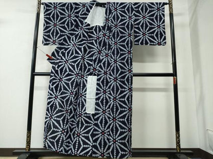 平和屋着物∴夏物　浴衣　有松鳴海絞り　麻の葉文様　綿　逸品　CAAW0828ng