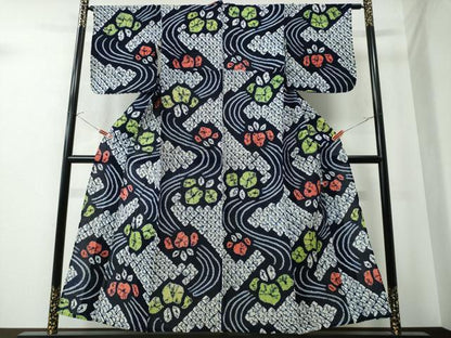 平和屋着物∴夏物 浴衣 有松鳴海絞り 流水菊花文 綿 逸品 CAAW0838ng