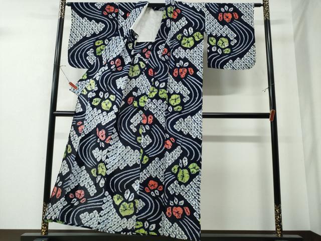 平和屋着物∴夏物 浴衣 有松鳴海絞り 流水菊花文 綿 逸品 CAAW0838ng