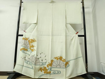 平和屋着物▽豪華色留袖 単衣 駒刺繍 流水菊文 金彩 正絹 逸品 CAAW0845ng