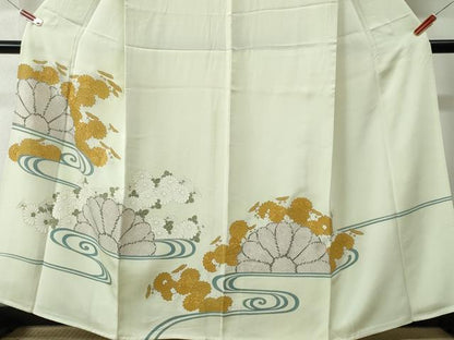 平和屋着物▽豪華色留袖 単衣 駒刺繍 流水菊文 金彩 正絹 逸品 CAAW0845ng