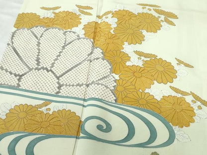 平和屋着物▽豪華色留袖 単衣 駒刺繍 流水菊文 金彩 正絹 逸品 CAAW0845ng