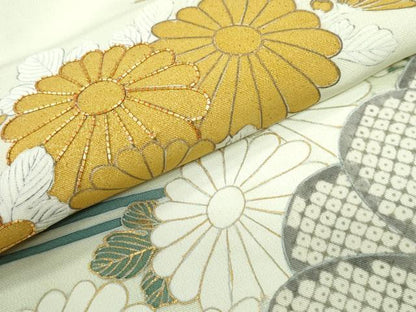 平和屋着物▽豪華色留袖 単衣 駒刺繍 流水菊文 金彩 正絹 逸品 CAAW0845ng