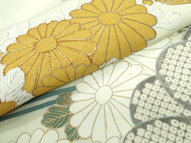 平和屋着物▽豪華色留袖 単衣 駒刺繍 流水菊文 金彩 正絹 逸品 CAAW0845ng