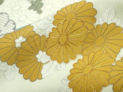 平和屋着物▽豪華色留袖 単衣 駒刺繍 流水菊文 金彩 正絹 逸品 CAAW0845ng