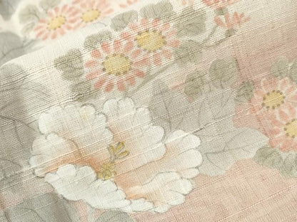 平和屋着物▽訪問着 単衣 生紬 手描き 牡丹菊文 正絹 逸品 未使用 CAAW0847ng