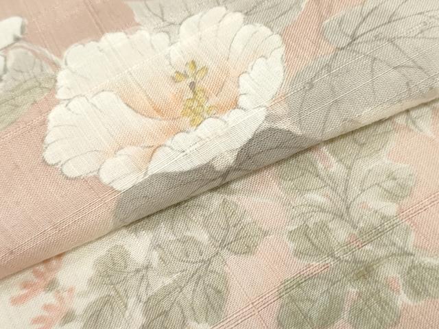 平和屋着物▽訪問着 単衣 生紬 手描き 牡丹菊文 正絹 逸品 未使用 CAAW0847ng