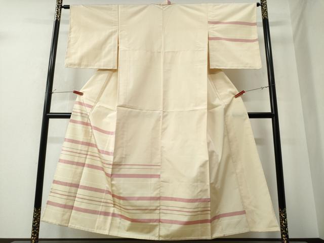 平和屋着物▽訪問着 単衣 紬地 横段文 正絹 逸品 CAAW0848ng