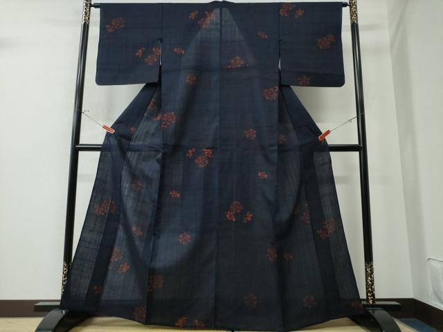 平和屋着物▽上質な小紋 単衣 紬地 型染め 花唐草文 正絹 逸品 CAAW0852ng