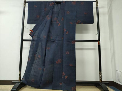 平和屋着物▽上質な小紋 単衣 紬地 型染め 花唐草文 正絹 逸品 CAAW0852ng