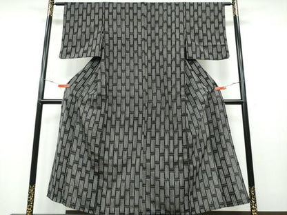 平和屋着物＊夏物 紬 単衣 網目文 黒地 正絹 逸品 CAAW0890ng