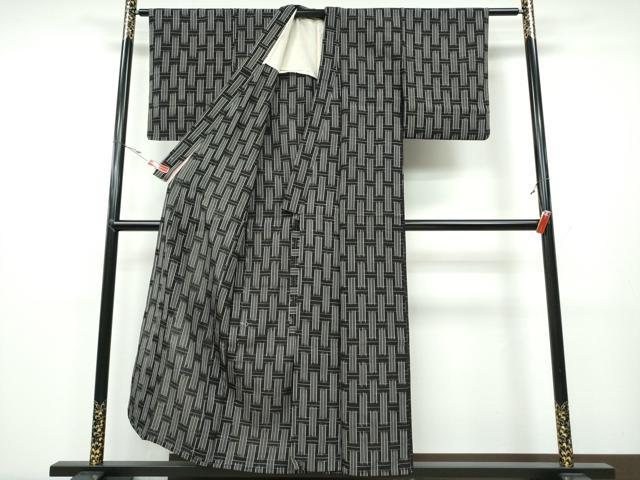 平和屋着物＊夏物 紬 単衣 網目文 黒地 正絹 逸品 CAAW0890ng
