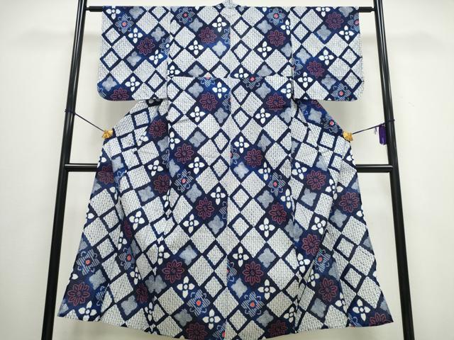 平和屋着物∴夏物 浴衣 有松鳴海絞り 花菱文 綿 逸品 CAAW0894ng