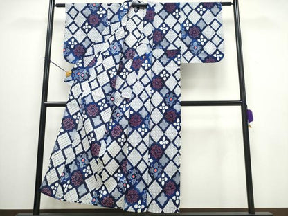 平和屋着物∴夏物 浴衣 有松鳴海絞り 花菱文 綿 逸品 CAAW0894ng