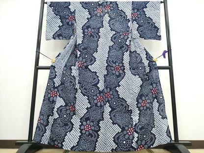 平和屋着物∴夏物 浴衣 有松鳴海絞り 糸車花文 綿 逸品 CAAW0895ng
