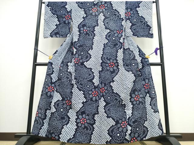 平和屋着物∴夏物 浴衣 有松鳴海絞り 糸車花文 綿 逸品 CAAW0895ng