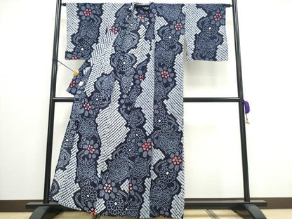 平和屋着物∴夏物 浴衣 有松鳴海絞り 糸車花文 綿 逸品 CAAW0895ng