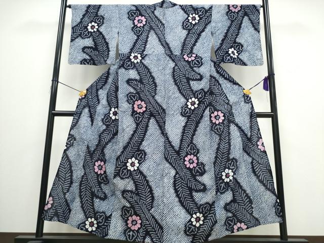 平和屋着物∴夏物 浴衣 有松鳴海絞り 舞葉菊文 綿 逸品 CAAW0903ng