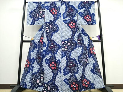 平和屋着物∴夏物 浴衣 有松鳴海絞り 枝花文 綿 逸品 CAAW0906ng