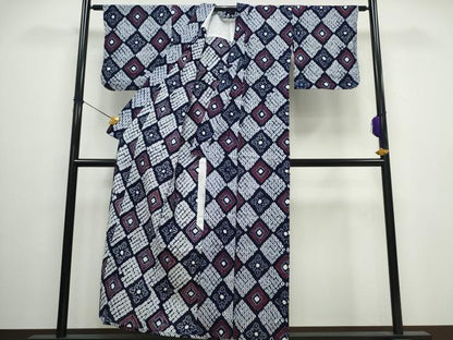 平和屋着物∴夏物　浴衣　有松鳴海絞り　花菱文　綿　逸品　CAAW0923ng