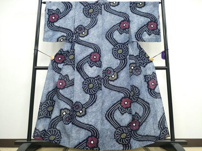 平和屋着物∴夏物 浴衣 有松鳴海絞り 流水ねじ菊文 綿 逸品 CAAW0925ng