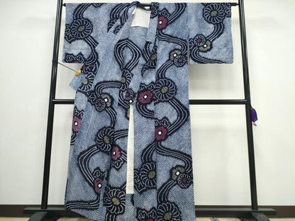 平和屋着物∴夏物 浴衣 有松鳴海絞り 流水ねじ菊文 綿 逸品 CAAW0925ng