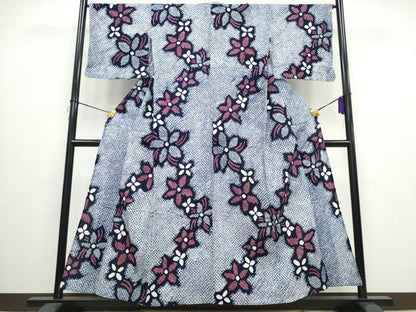 平和屋着物∴夏物 浴衣 有松鳴海絞り 舞花文 綿 逸品 CAAW0928ng