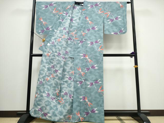平和屋着物∴夏物 浴衣 トンボ 蜻蛉 綿 逸品 未使用 CAAW0935ng