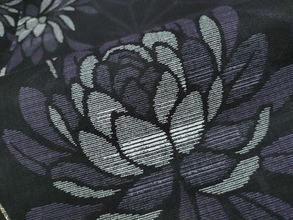 平和屋着物∴夏物　浴衣　綿紅梅　草花文　黒地　銀糸　綿　逸品　CAAW0936ng