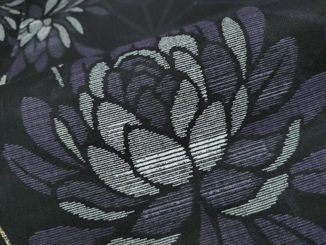 平和屋着物∴夏物　浴衣　綿紅梅　草花文　黒地　銀糸　綿　逸品　CAAW0936ng