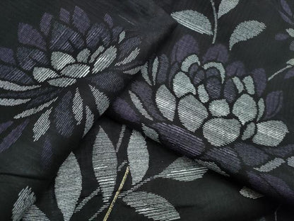 平和屋着物∴夏物　浴衣　綿紅梅　草花文　黒地　銀糸　綿　逸品　CAAW0936ng