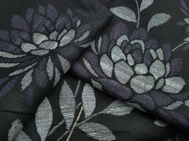 平和屋着物∴夏物　浴衣　綿紅梅　草花文　黒地　銀糸　綿　逸品　CAAW0936ng