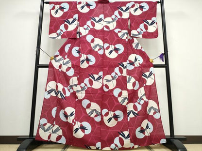 平和屋着物∴夏物 浴衣 蜻蛉 トンボ 吉祥丸文 綿 逸品 CAAW0939ng