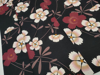 平和屋着物∴夏物 浴衣 草花文 黒地 綿 逸品 CAAW0940ng