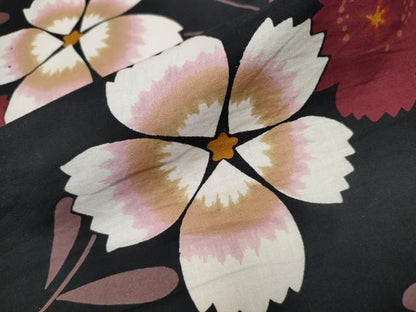 平和屋着物∴夏物 浴衣 草花文 黒地 綿 逸品 CAAW0940ng