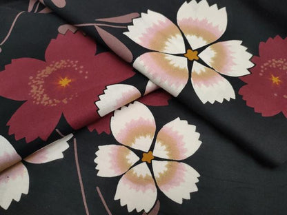 平和屋着物∴夏物 浴衣 草花文 黒地 綿 逸品 CAAW0940ng