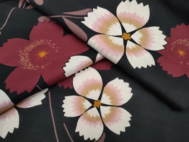 平和屋着物∴夏物 浴衣 草花文 黒地 綿 逸品 CAAW0940ng