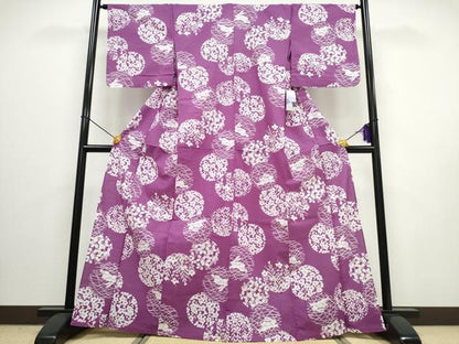 平和屋着物∴夏物 浴衣 跳兎 草花丸文 綿 逸品 CAAW0944ng