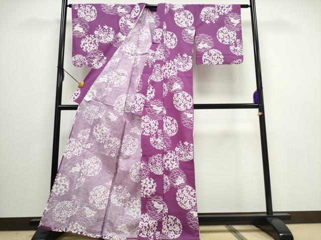平和屋着物∴夏物 浴衣 跳兎 草花丸文 綿 逸品 CAAW0944ng
