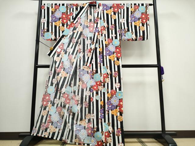 平和屋着物∴夏物 浴衣 間道 舞花尽くし 綿 逸品 CAAW0950ng