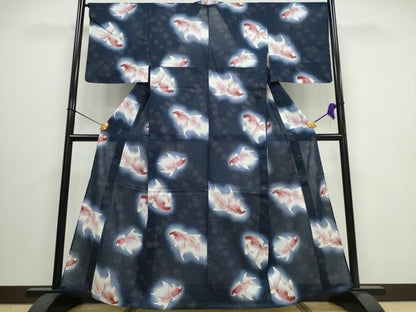平和屋着物∴夏物 浴衣 綿紅梅 金魚 暈し染め 綿 逸品 未使用 CAAW0951ng