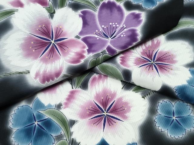 平和屋着物∴夏物 世界的ファッションデザイナー 山本寛斎 kansaiブランド 浴衣 草花尽くし 暈し染め 黒地 金彩 逸品 CAAW0952ng