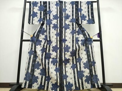平和屋着物∴夏物 浴衣 舞桜間道 麻の葉文様 綿 逸品 CAAW0953ng