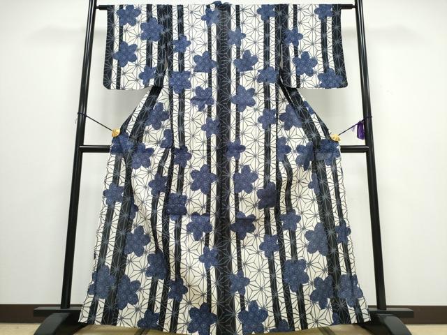 平和屋着物∴夏物 浴衣 舞桜間道 麻の葉文様 綿 逸品 CAAW0953ng
