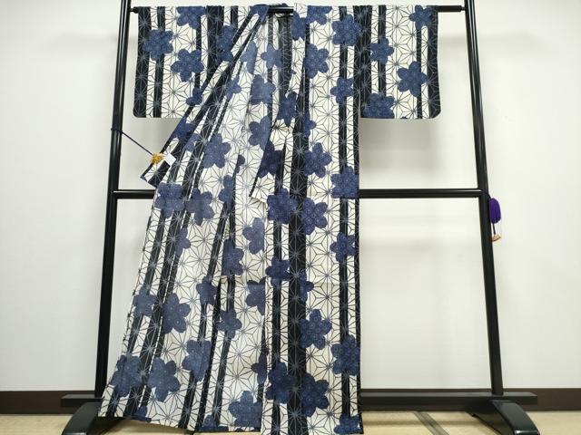 平和屋着物∴夏物 浴衣 舞桜間道 麻の葉文様 綿 逸品 CAAW0953ng