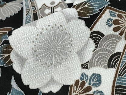 平和屋着物∴夏物 浴衣 綿紅梅 束ね熨斗吉祥花文 黒地 綿 逸品 CAAW0954ng