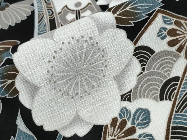 平和屋着物∴夏物 浴衣 綿紅梅 束ね熨斗吉祥花文 黒地 綿 逸品 CAAW0954ng