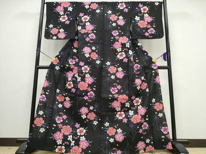 平和屋着物∴夏物 浴衣 舞花文 黒地 綿 逸品 CAAW0955ng