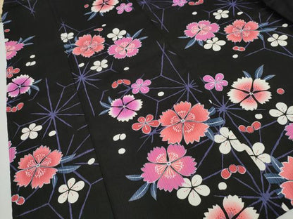 平和屋着物∴夏物 浴衣 舞花文 黒地 綿 逸品 CAAW0955ng